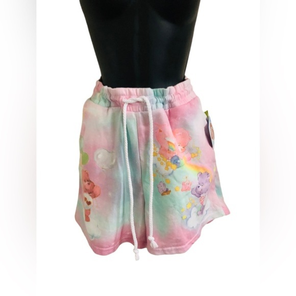 Care bears‎ pink green watercolor drawstring waist cozy lounge pjs shorts size L - Picture 1 of 16